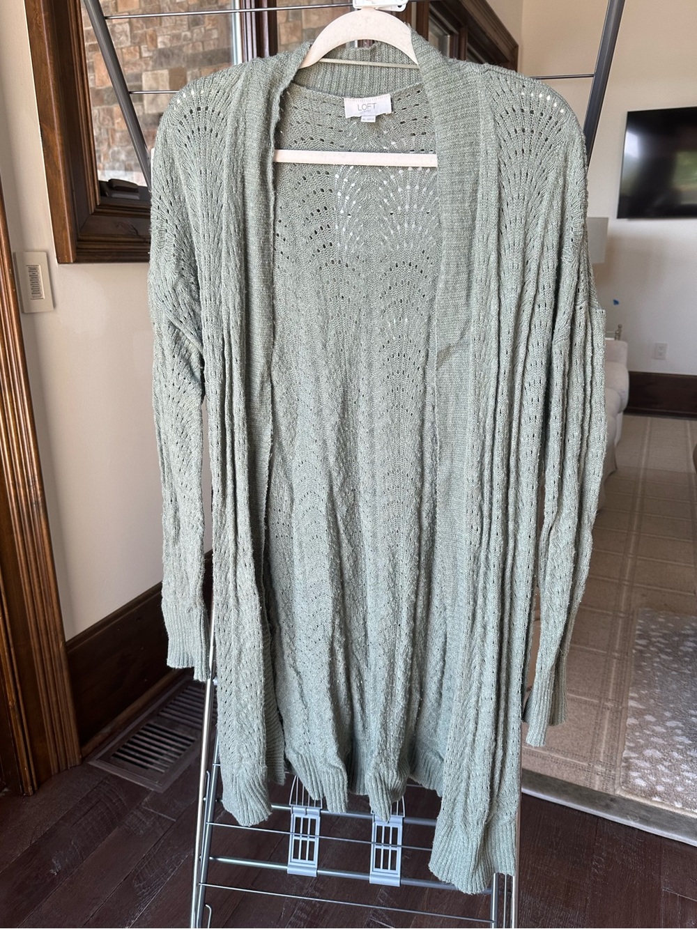 LOFT green Open-Front Knit Cardigan